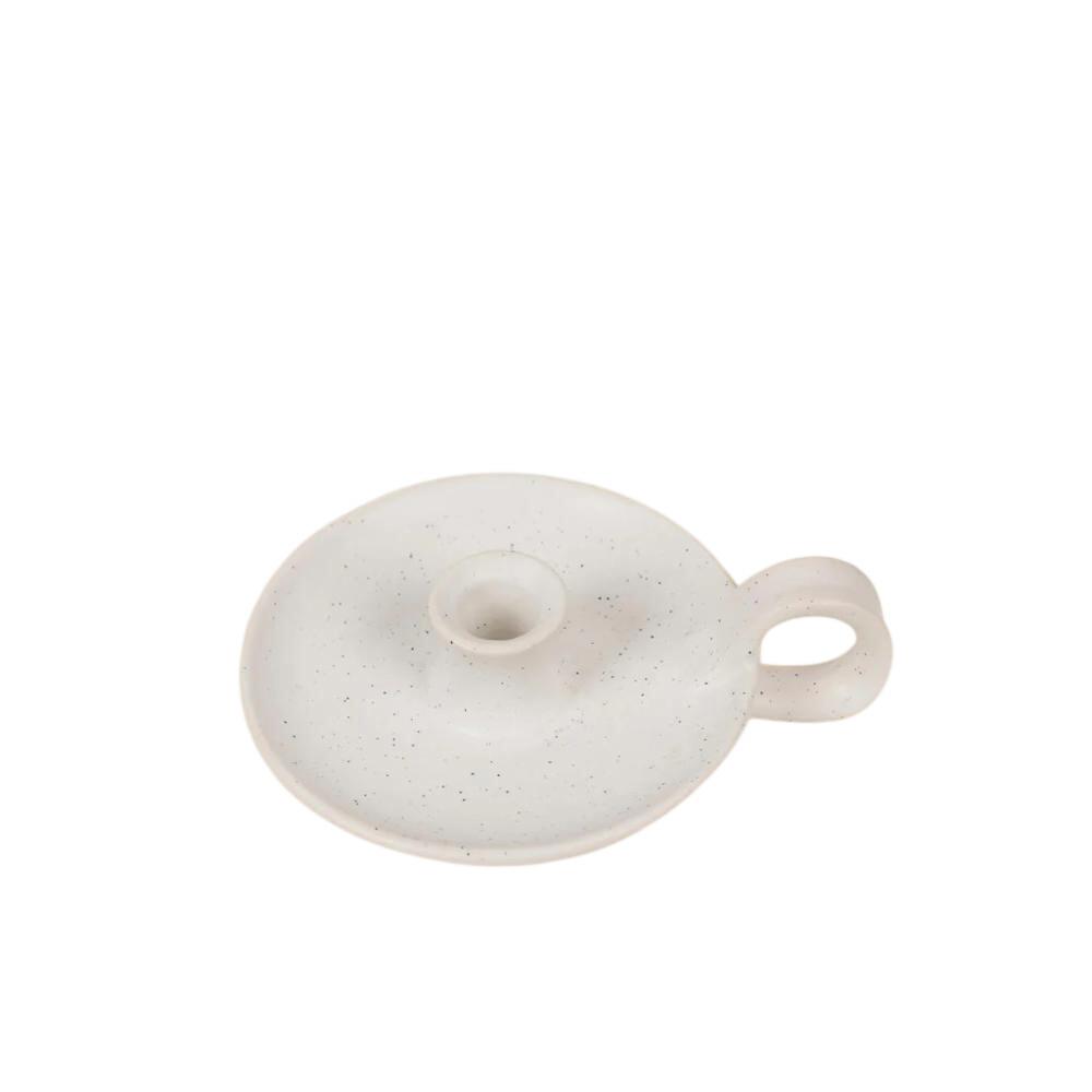 St Eval White Speckle Candle Holder with Handle